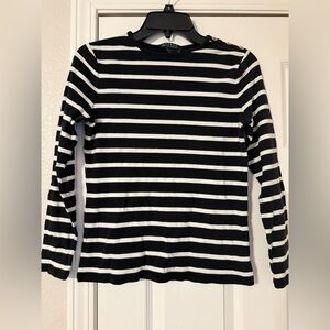 Lauren Ralph Lauren Striped Long Sleeve Top with Button Accents